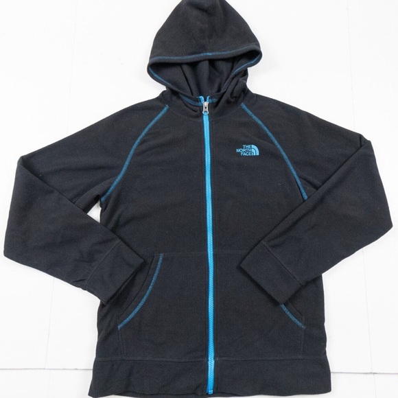The North Face Kids Lightweight Black Fleece Zip Up Hooded Sweatshirt. Small 7-8 - Picture 1 of 9
